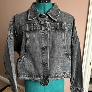 Savanna Jane Charcoal Cropped Denim Jacket NWT